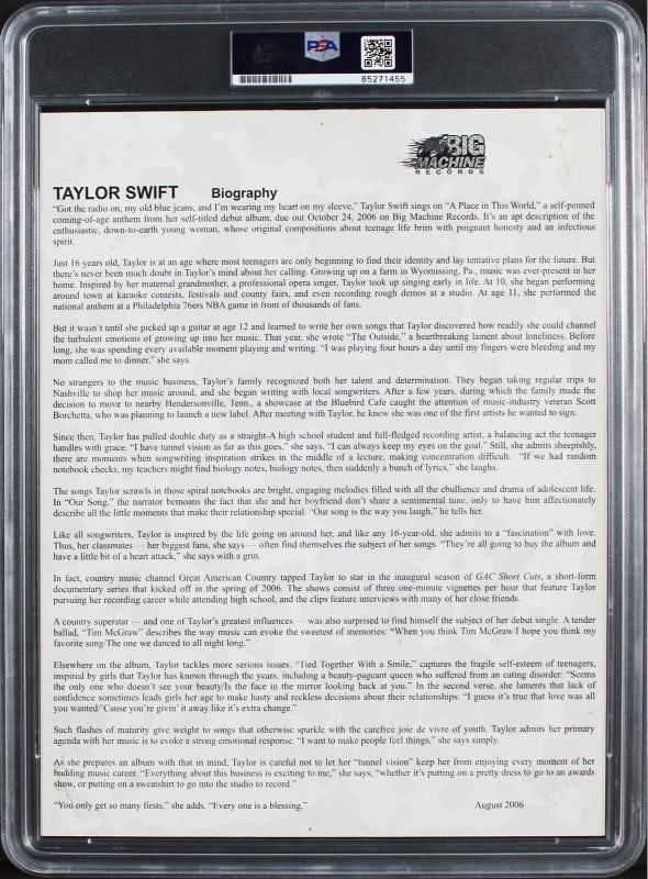 Taylor Swift "Kayla" Authentic Signed 8.5x11 Promotional Photo PSA/DNA Slabbed - 2