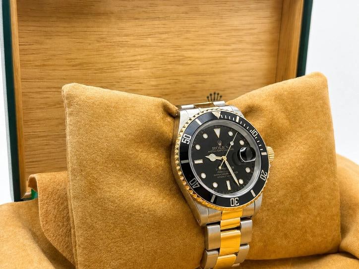 Rolex Submariner 16613 Black 18k Yellow Gold Stainless Steel Box Paper - 3