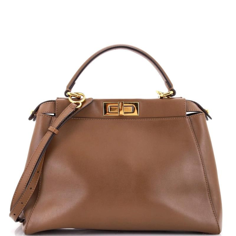 Fendi Peekaboo Iconic Bag Leather with Pequin Canvas Interior Regular (1 of 7)