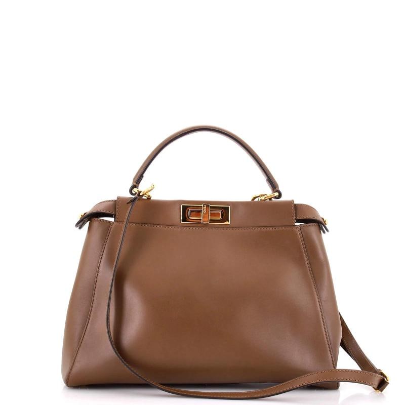 Fendi Peekaboo Iconic Bag Leather with Pequin Canvas Interior Regular - 3