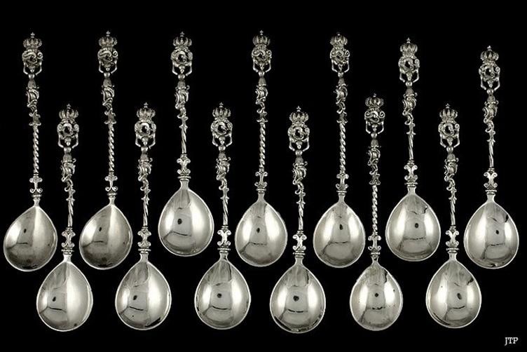 13 Antique c1900 German 800 Silver Wolf Knell Coffee Tea Spoons 5 3/4": Type: Spoons,Age: c1900,Material: Silver,Region: Germany,Maker: Wolf & Knell,Composition: 800+ silver purity,Year Made: c1900,Country of Origin: Germany Presented is a great set of 13 German 800 purit