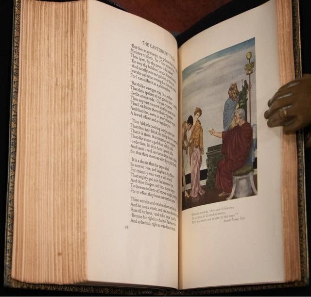1928 The Canterbury Tales Geoffrey Chaucer Fine Leather Binding Color Plates - 15