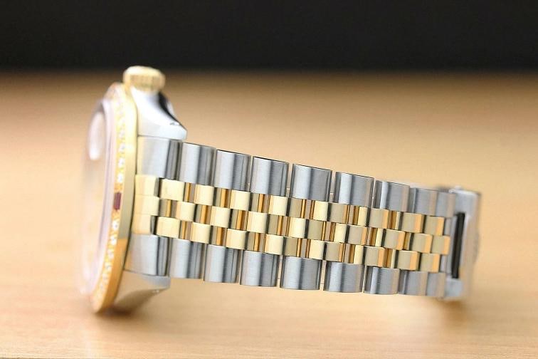 ROLEX MENS DATEJUST 16013 MOP DIAMOND RUBY 18K YELLOW GOLD/SS WATCH - 5