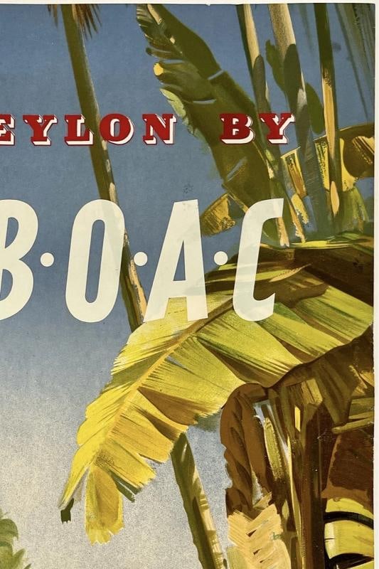 Original Vintage Poster FLY TO CEYLON BY BOAC Airline Travel SRI LANKA Linen - 3