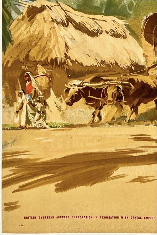 Original Vintage Poster FLY TO CEYLON BY BOAC Airline Travel SRI LANKA Linen - 4