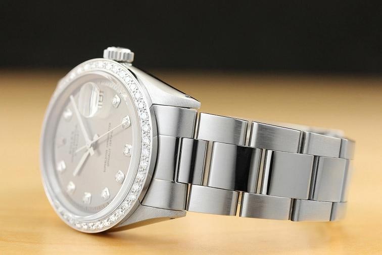 ROLEX DATEJUST MENS 18K WHITE GOLD DIAMOND STAINLESS STEEL GRAY DIAL WATCH - 4