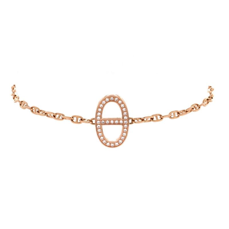 Hermes Chaine d'Ancre Contour Bracelet 18K Rose Gold with Diamonds: Condition: Pre-owned - Good,Brand: Hermes,Main Stone: Diamond,Metal: 18K Rose Gold,Metal Purity: 18K,Style: Chain,Type: Bracelet,Color: Rose Gold,Material: 18K Rose Gold, Diamond Condition: Excellent.
