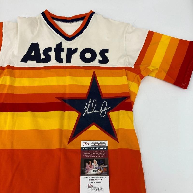 Nolan Ryan Signed 1970's Sand-Knit Houston Astros Vintage Jersey JSA COA: Sport: Baseball,Player: Nolan Ryan,Signed: Yes,Original/Reprint: Original,Autograph Authentication: James Spence Authentication (JSA),Product: Jersey,Team: Houston Astros,Country of Origin: United Sta
