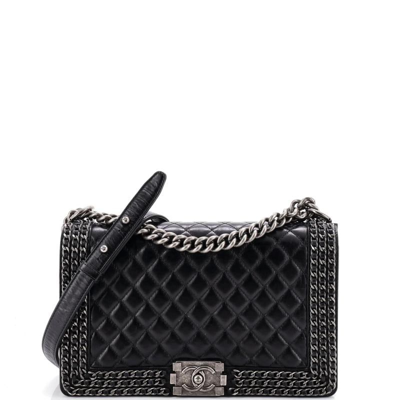 Chanel Chained Boy Flap Bag Quilted Glazed Calfskin Old Medium: Condition: Pre-owned - Good,Brand: Chanel,Exterior Material: Leather,Style: Shoulder Bags,Exterior Color: Black,Department: Women,Size: Old Medium