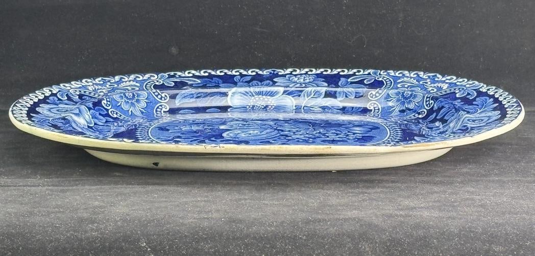 Antique English Flow Blue Pottery Platter, Fruit and Floral, Circa 1825 to 1845 - 3
