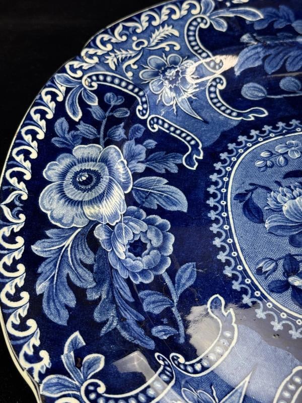 Antique English Flow Blue Pottery Platter, Fruit and Floral, Circa 1825 to 1845 - 6