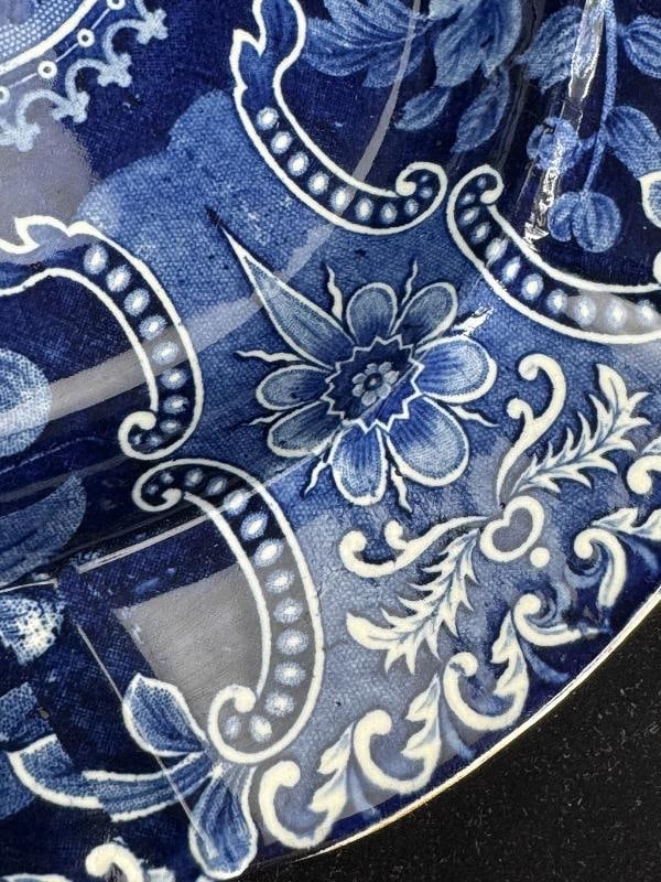 Antique English Flow Blue Pottery Platter, Fruit and Floral, Circa 1825 to 1845 - 7