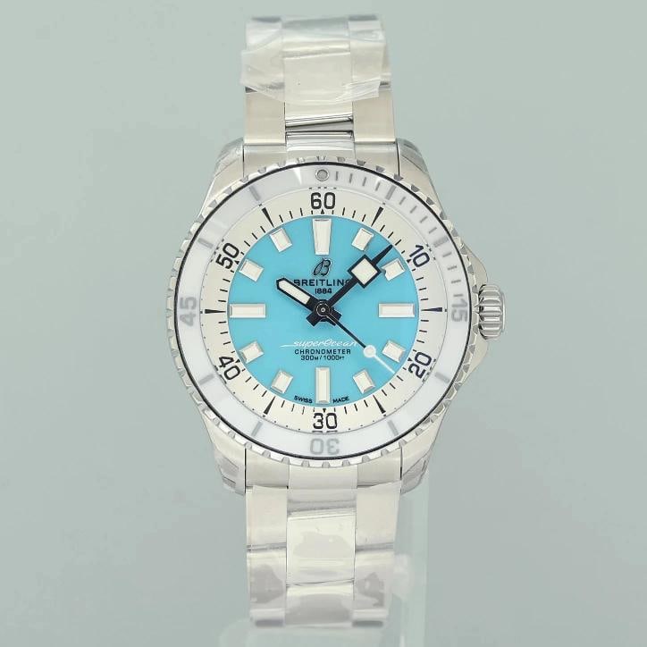 NEW Stickered Breitling Turquoise Superocean A17377 Auto 36mm White Blue Box - 2
