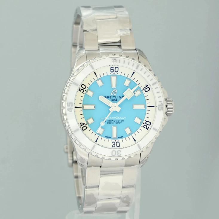 NEW Stickered Breitling Turquoise Superocean A17377 Auto 36mm White Blue Box - 3
