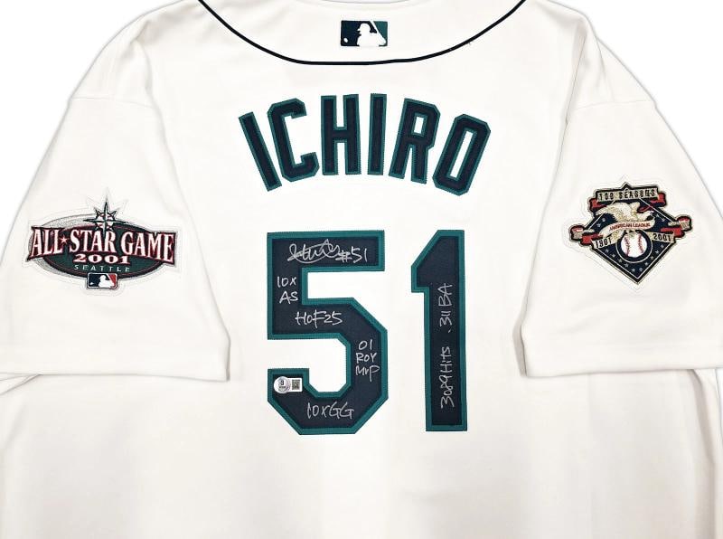 Seattle Mariners Ichiro Suzuki White Signed Auth Jersey Patch Beckett BAS - 2
