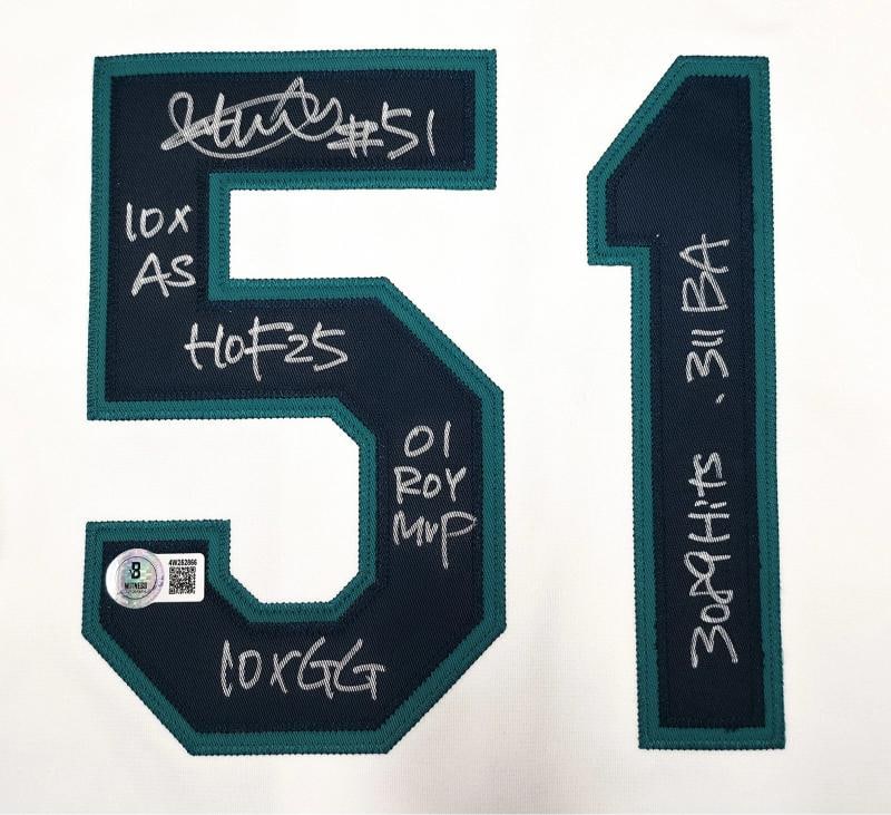 Seattle Mariners Ichiro Suzuki White Signed Auth Jersey Patch Beckett BAS - 3