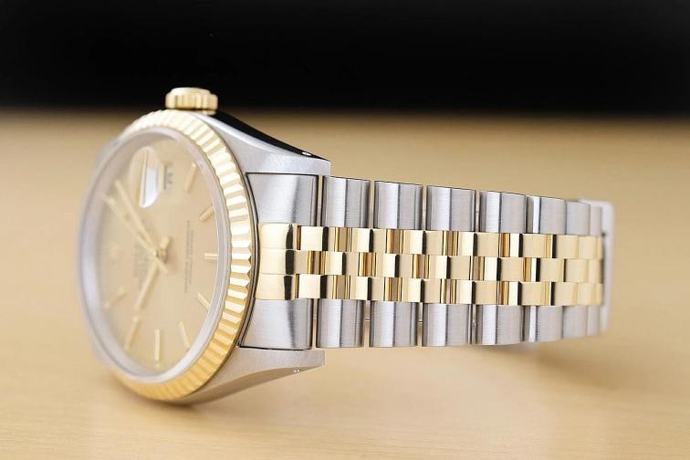 ROLEX MENS DATEJUST 16233 18K GOLD STAINLESS STEEL CHAMPAGNE DIAL TWO TONE WATCH - 4