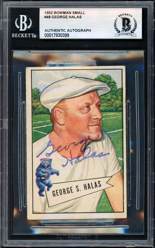 George Halas Signed 1952 Bowman Small RC 48 Chicago Bears Beckett #17830399: Condition: Ungraded - Very good: Not in original packaging or professionally graded,Player/Athlete: George Halas,Player: George Halas,Team: Chicago Bears,Sport: Football,Product: Card,Autographed: