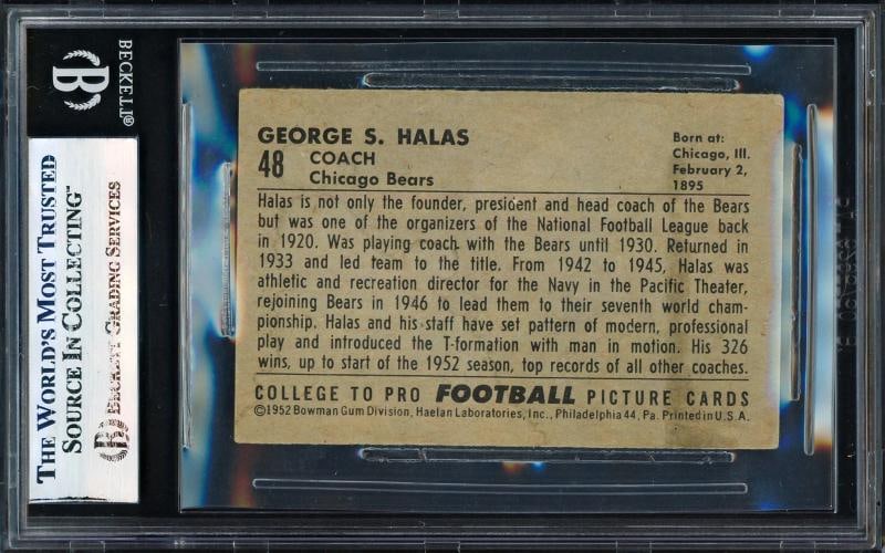 George Halas Signed 1952 Bowman Small RC 48 Chicago Bears Beckett #17830399 - 2