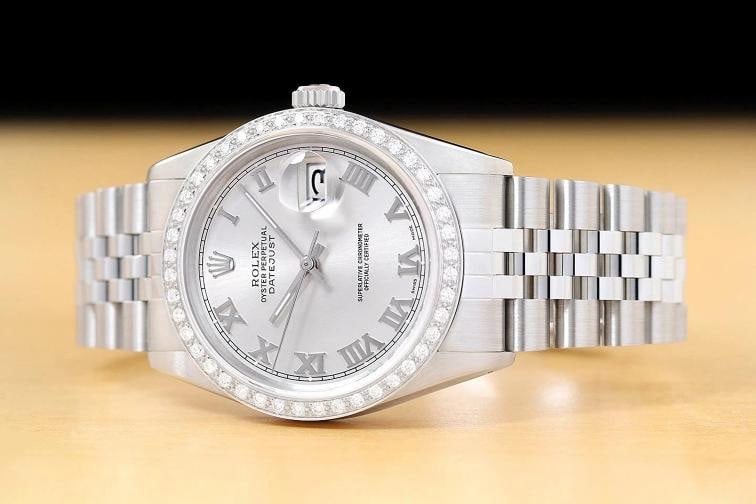 ROLEX MENS DATEJUST 16014 SILVER ROMAN DIAMOND 18K GOLD STEEL JUBILEE WATCH - 2