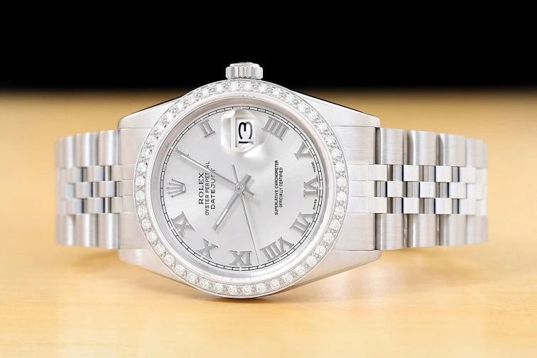 ROLEX MENS DATEJUST 16014 SILVER ROMAN DIAMOND 18K GOLD STEEL JUBILEE WATCH - 3