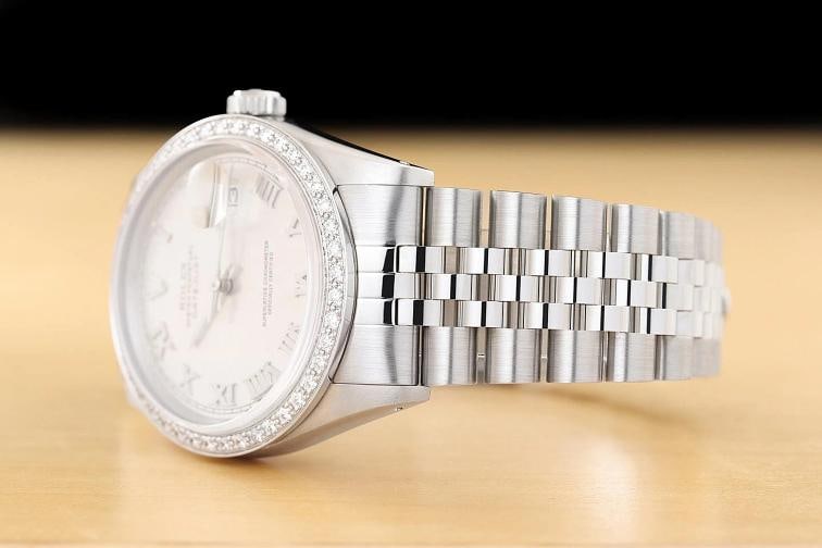ROLEX MENS DATEJUST 16014 SILVER ROMAN DIAMOND 18K GOLD STEEL JUBILEE WATCH - 4