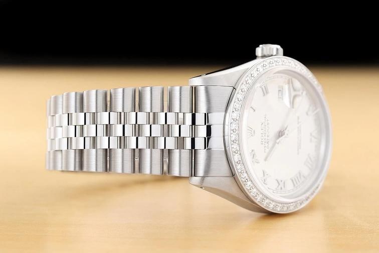 ROLEX MENS DATEJUST 16014 SILVER ROMAN DIAMOND 18K GOLD STEEL JUBILEE WATCH - 6
