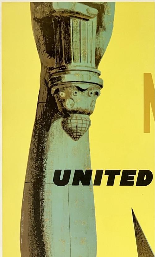 Original Vintage Poster NEW YORK UNITED AIR LINES Airline Travel Galli LINEN - 2