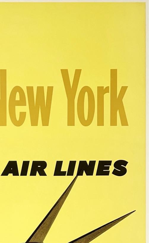 Original Vintage Poster NEW YORK UNITED AIR LINES Airline Travel Galli LINEN - 3
