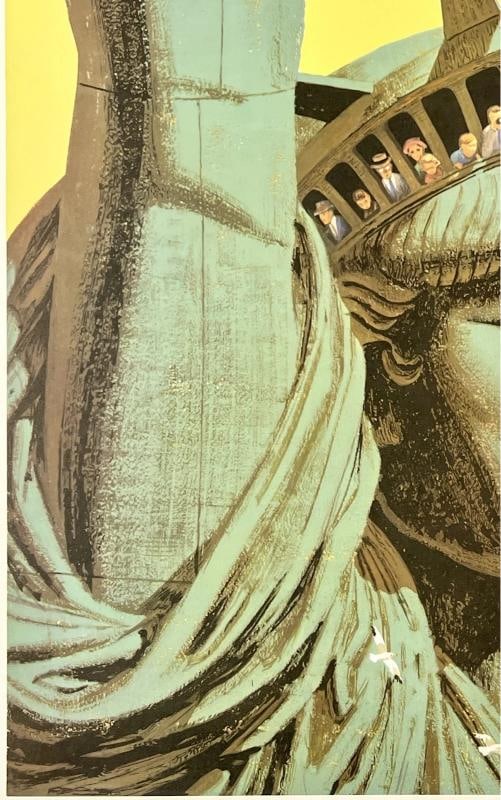 Original Vintage Poster NEW YORK UNITED AIR LINES Airline Travel Galli LINEN - 4