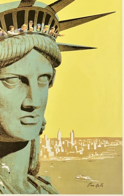 Original Vintage Poster NEW YORK UNITED AIR LINES Airline Travel Galli LINEN - 5