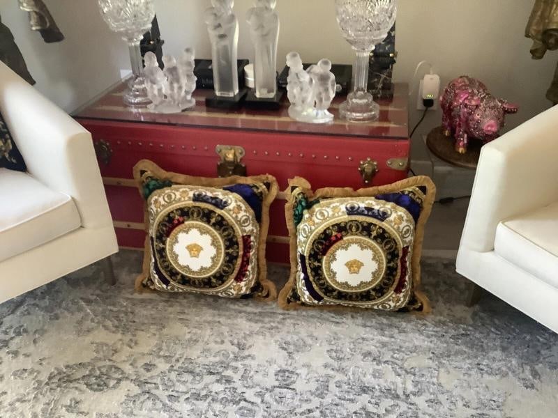 Set Of -2 Custom Made Xl Versace Multi Color Velvet Pillows Sz28Ã¢â‚¬Â - 12