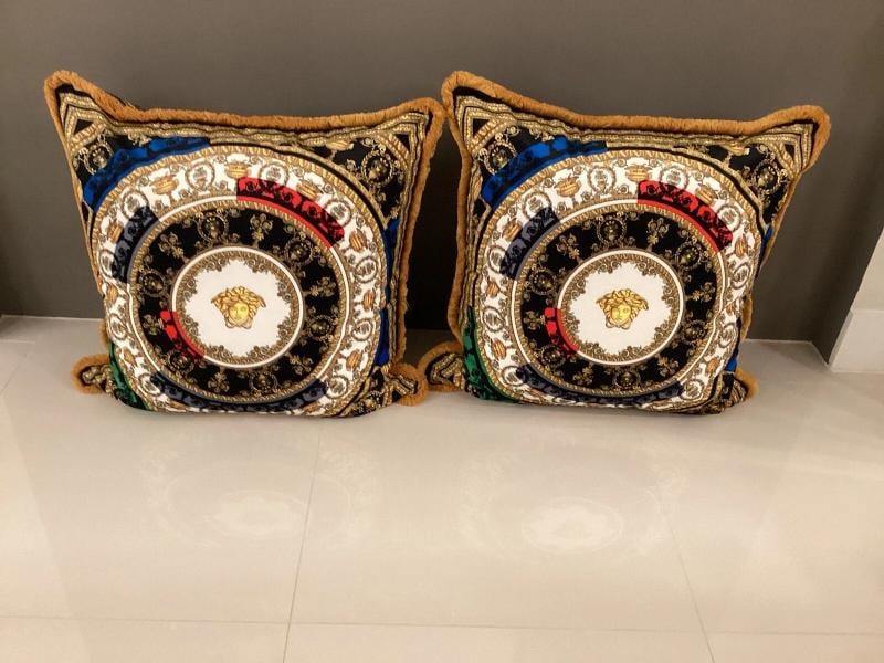Set Of -2 Custom Made Xl Versace Multi Color Velvet Pillows Sz28Ã¢â‚¬Â - 3