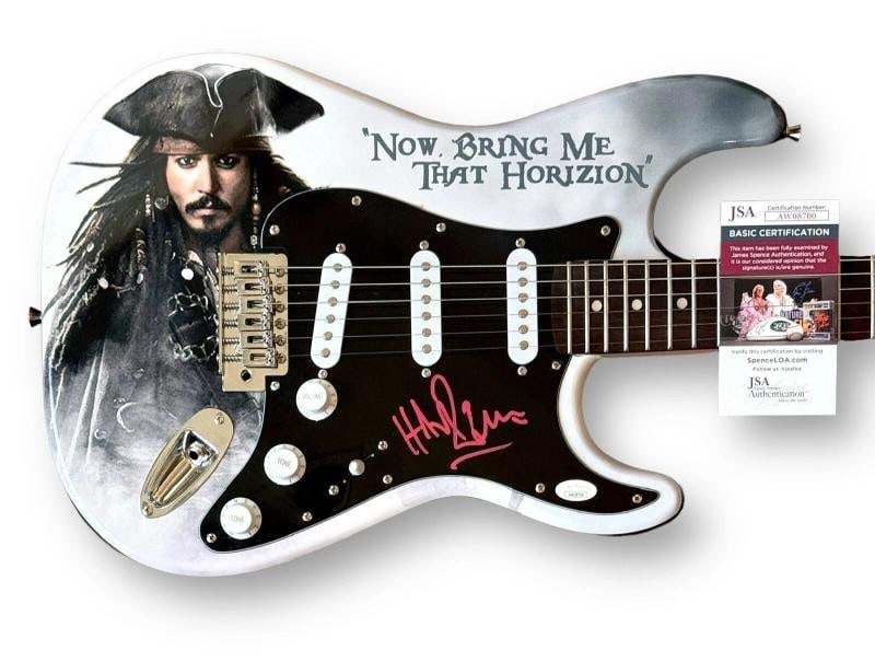 HANS ZIMMER Signed Guitar Custom Graphics JSA COA PIRATES OF THE CARIBBEAN: Industry: Movies,Movie: Pirates of the Caribbean,Signed by: Hans Zimmer,Signed: Yes,Autograph Authentication: James Spence (JSA),Object Type: Guitar & Guitar Pick,Original/Reproduction: