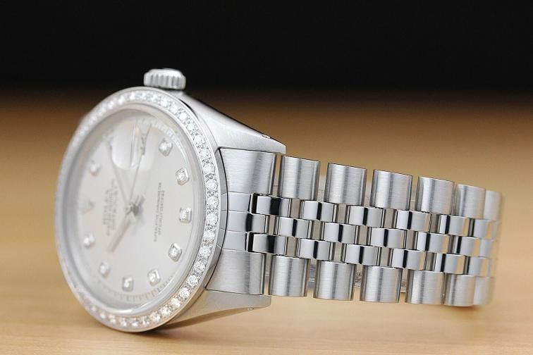 MENS ROLEX DATEJUST SILVER DIAMOND 18K WHITE GOLD & STAINLESS STEEL WATCH - 4