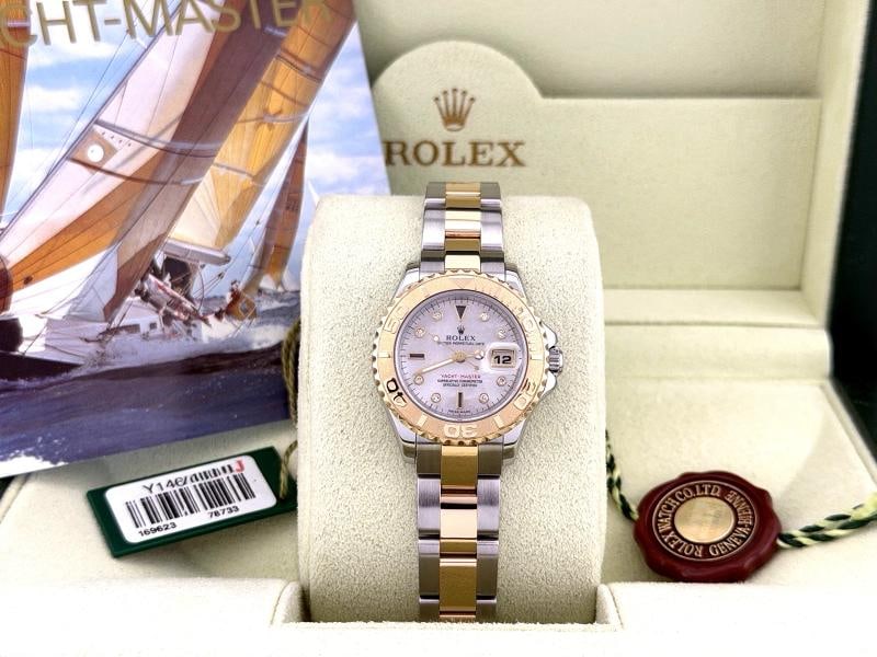 Rolex Yacht Master 169623 Mother of Pearl Sapphire Diamond Dial 18k Gold Steel - 4