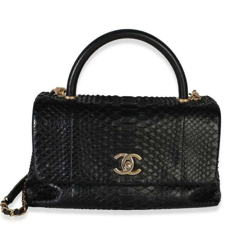 Chanel Black Python Medium Coco Top Handle Bag: Condition: Pre-owned - Good,Dimensions: 11 x 6 x 4.5,Handbag Accessories: Authenticity Card;Removable Strap,Bag Width: 11 in,Bag Depth: 4.5 in,Bag Height: 6 in,Department: Unisex,Style: Shoulder Bag;T