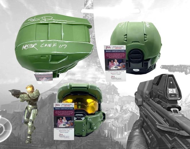 STEVE DOWNES SIGNED AUTOGRAPH FULL SIZE HALO MASTER CHIEF HELMET JSA COA: Modified Item: No,Autograph Authentication: James Spence (JSA),Signed: Yes,Original/Reproduction: Original,Object Type: HELMET,Signed by: STEVE DOWNES,Country of Origin: United States