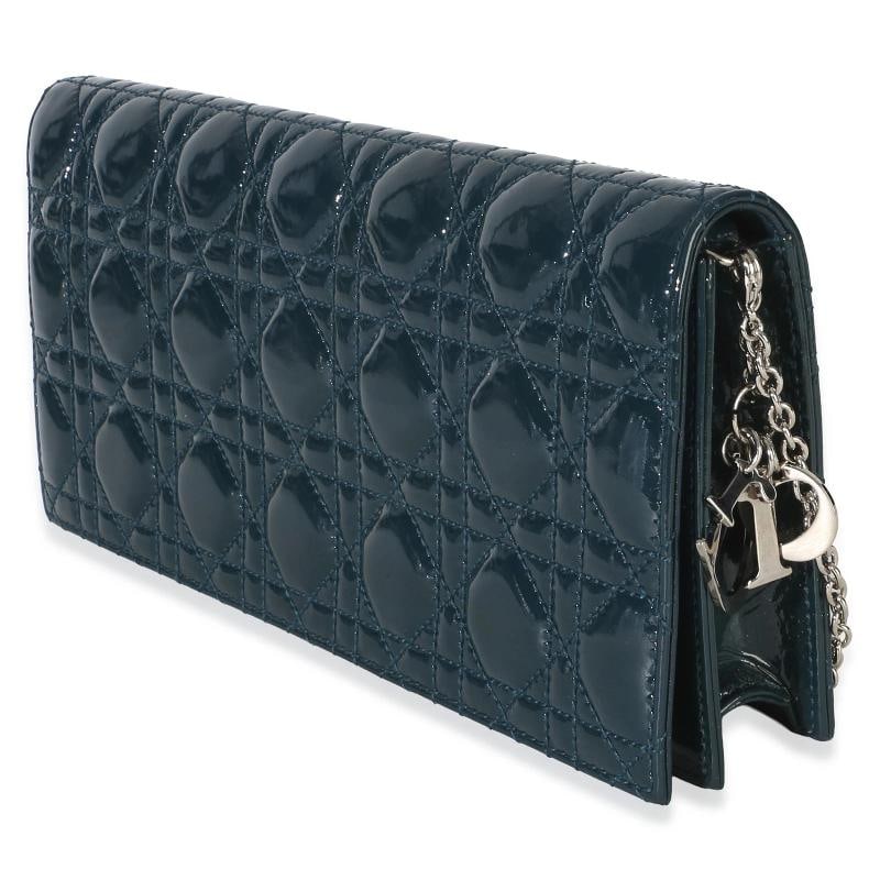 Christian Dior Blue Patent Cannage Lady Dior Clutch With Chain - 2