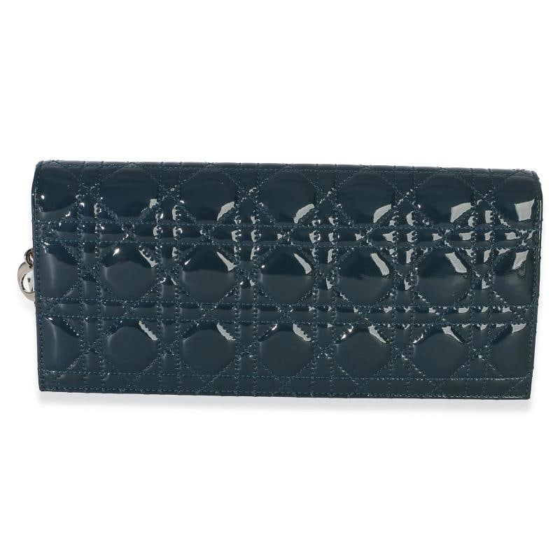 Christian Dior Blue Patent Cannage Lady Dior Clutch With Chain - 4