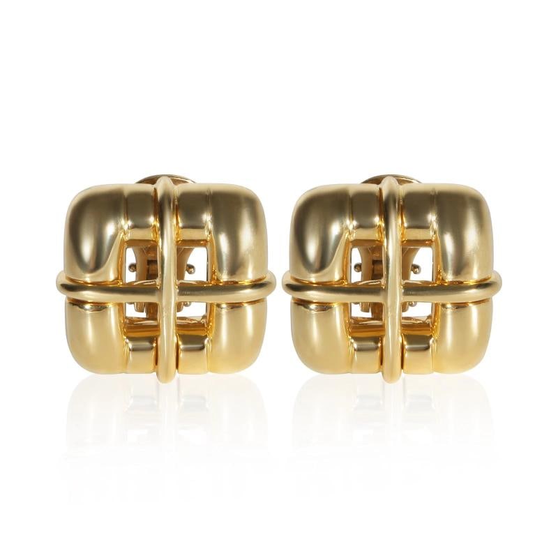 Tiffany & Co. Yellow Gold Square Window Biscayne Earrings: Condition: Pre-owned,Item Length: 17 mm,Side Stone Type: No Stone,Metal Purity: 18k,With Original Box/Packaging: No,With Papers: No,Gross Weight (grams): 17.12,Department: Women's,Collection: Square W