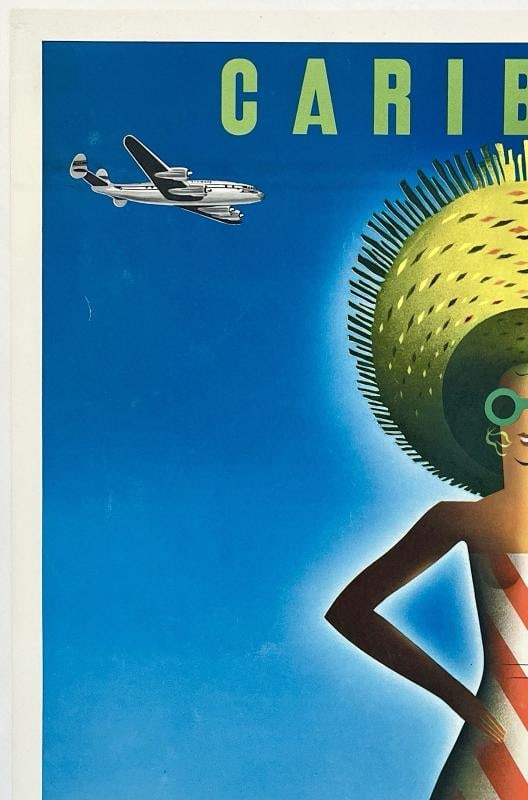 Original Vintage Poster PAN AM - CARIBBEAN BY CLIPPER Airline Travel Tourism OL - 2