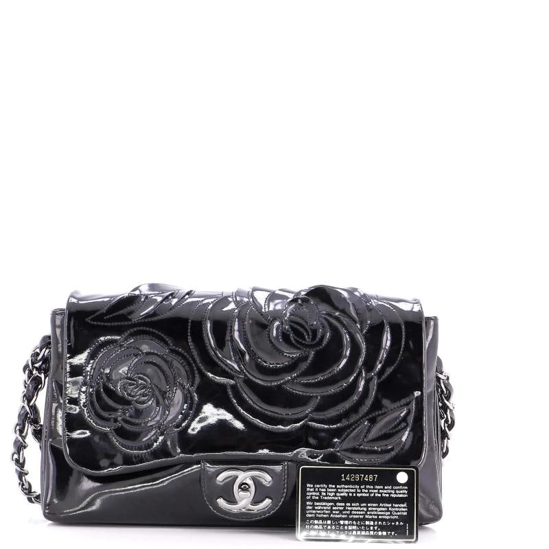 Chanel Tweed Petals Camellia Flap Bag Patent Medium - 2