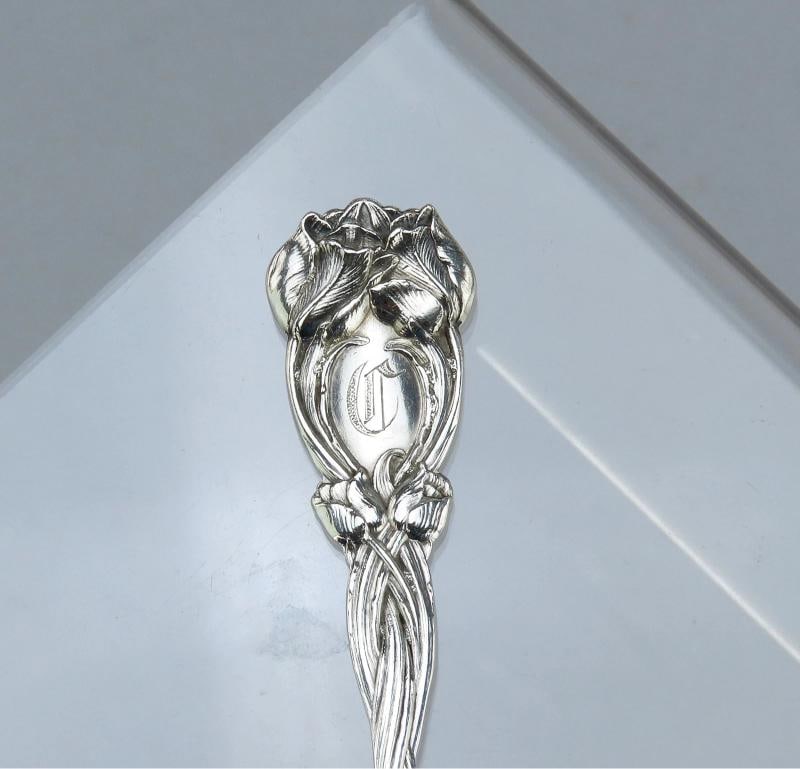Fine Set 12 Durgin Sterling Silver Tulip Art Nouveau Salad Dessert Forks C Mono - 2