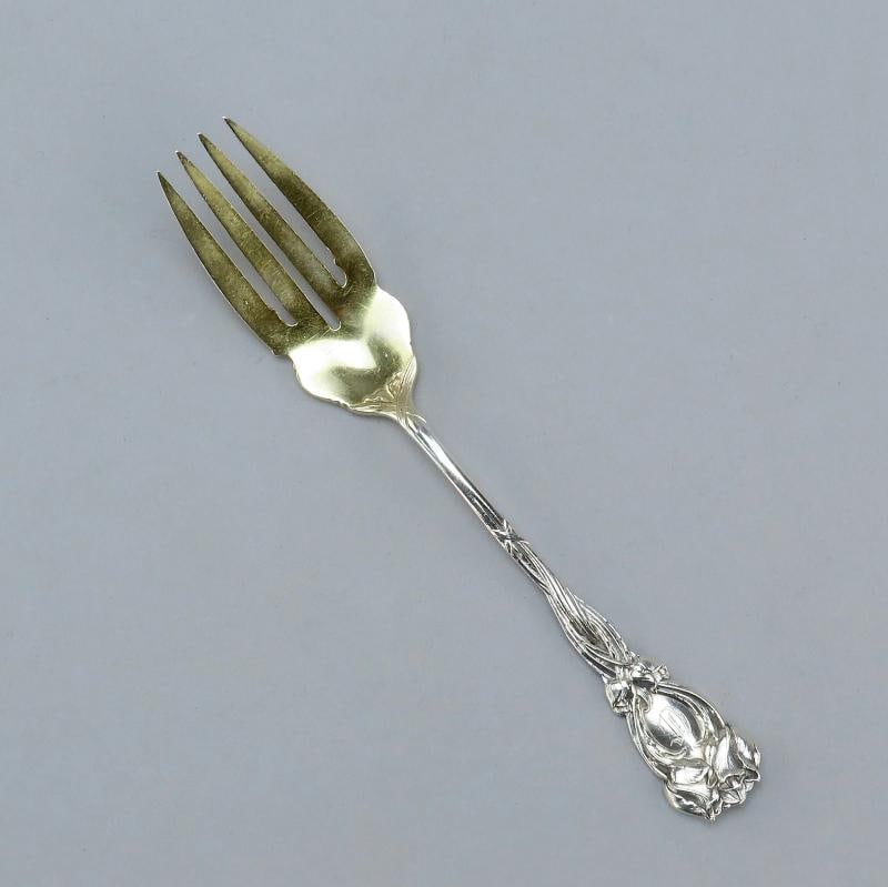 Fine Set 12 Durgin Sterling Silver Tulip Art Nouveau Salad Dessert Forks C Mono - 3