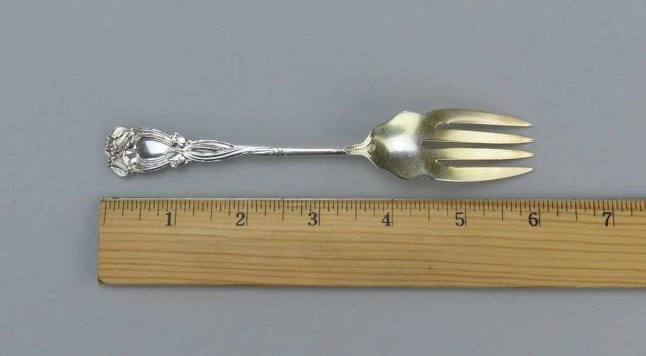 Fine Set 12 Durgin Sterling Silver Tulip Art Nouveau Salad Dessert Forks C Mono - 4