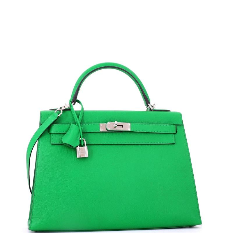 Hermes Kelly Handbag Green Epsom with Palladium Hardware 32 - 2