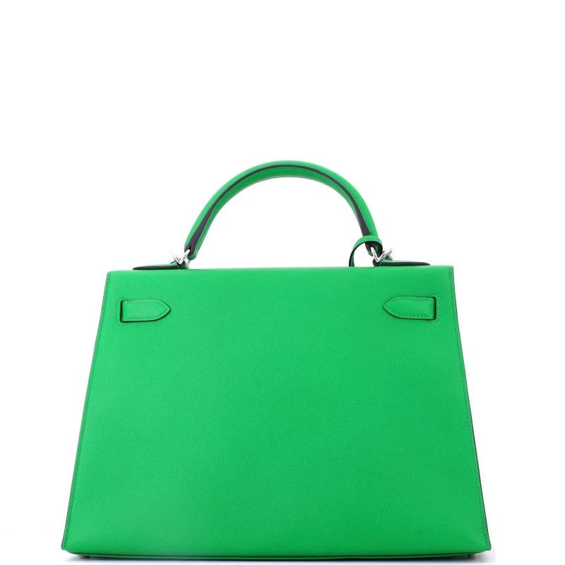 Hermes Kelly Handbag Green Epsom with Palladium Hardware 32 - 3