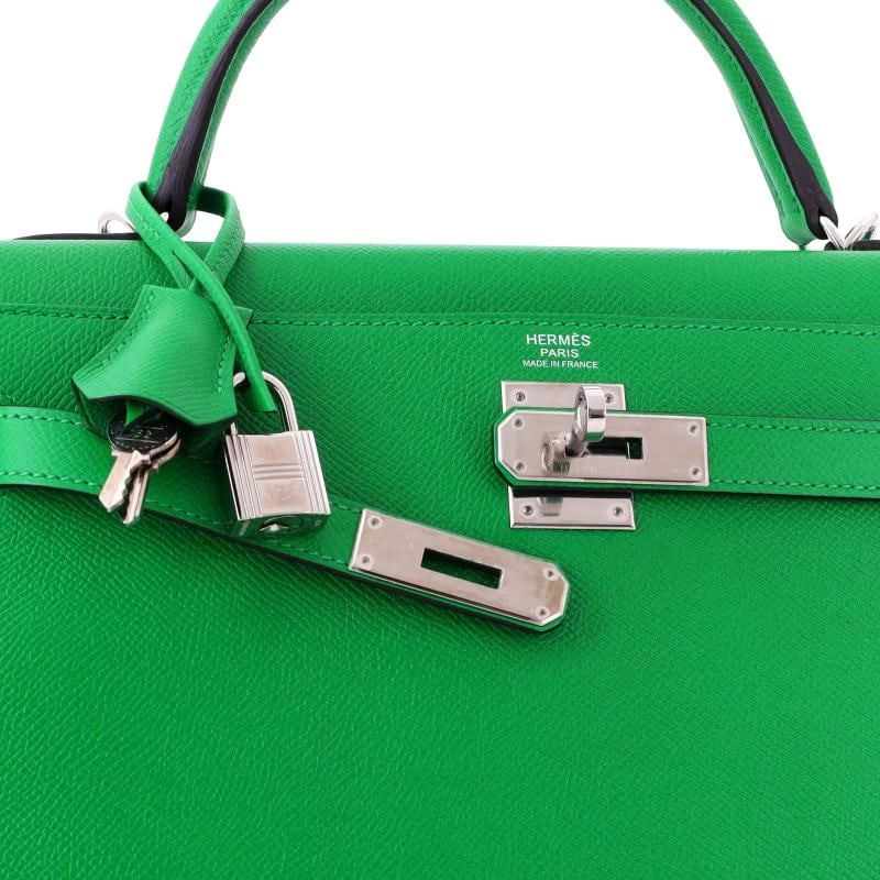 Hermes Kelly Handbag Green Epsom with Palladium Hardware 32 - 6