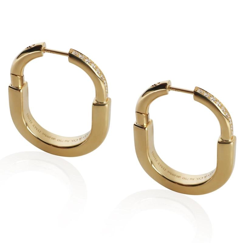 Tiffany & Co. Yellow Gold Diamond Medium Model Lock Earrings - 2
